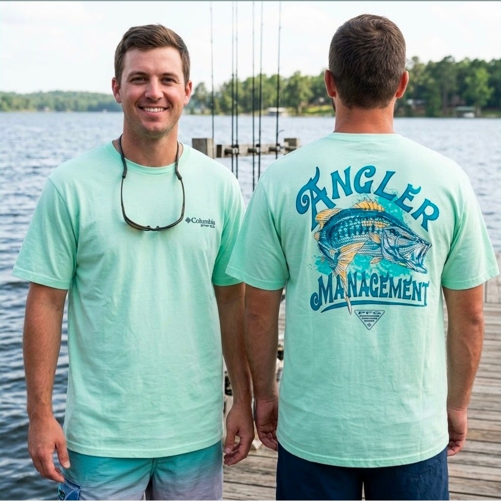 Columbia PFG Mens Angler Management Graphic T-Shirt Key West Green 2XLT Tee New